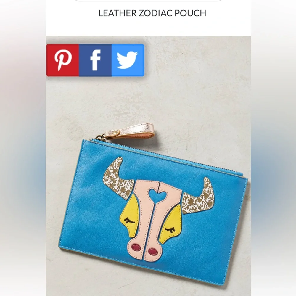ANTHROPOLOGIE TAURUS NWTs Cute, patterned, wristlet zodiac leather zip top boho